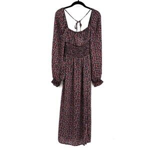 Code Mode Floral Smocked Long Sleeve Midi Dress Black Red Boho Cottagecore Sz M